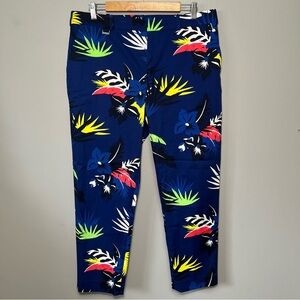 Polo Golf Ralph Lauren Pants Womens Size 12 Blue Tropical Floral Cotton Stretch